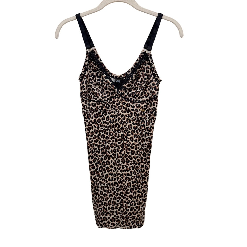 HM Leopard Print Lace Trim Bodycon Mini Dress Brown Black Small P/N 0150239‎ 0